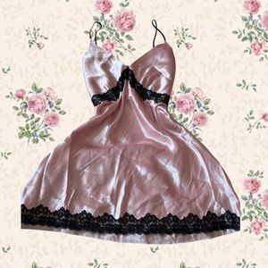 sold! Light pink and black lace satin slip | Sensara
